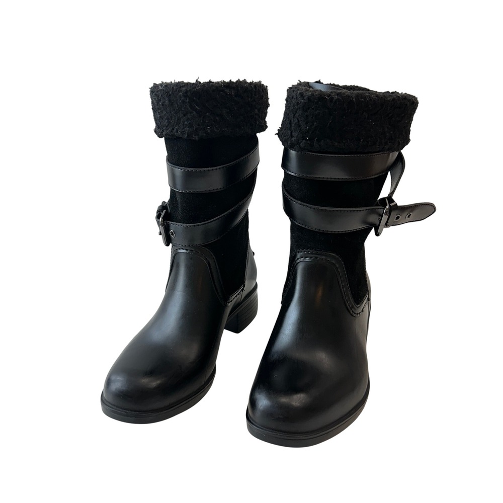 Coach Zena Black Leather Suede Shearling Buckle Ankle Boots‎ Women Size 7B